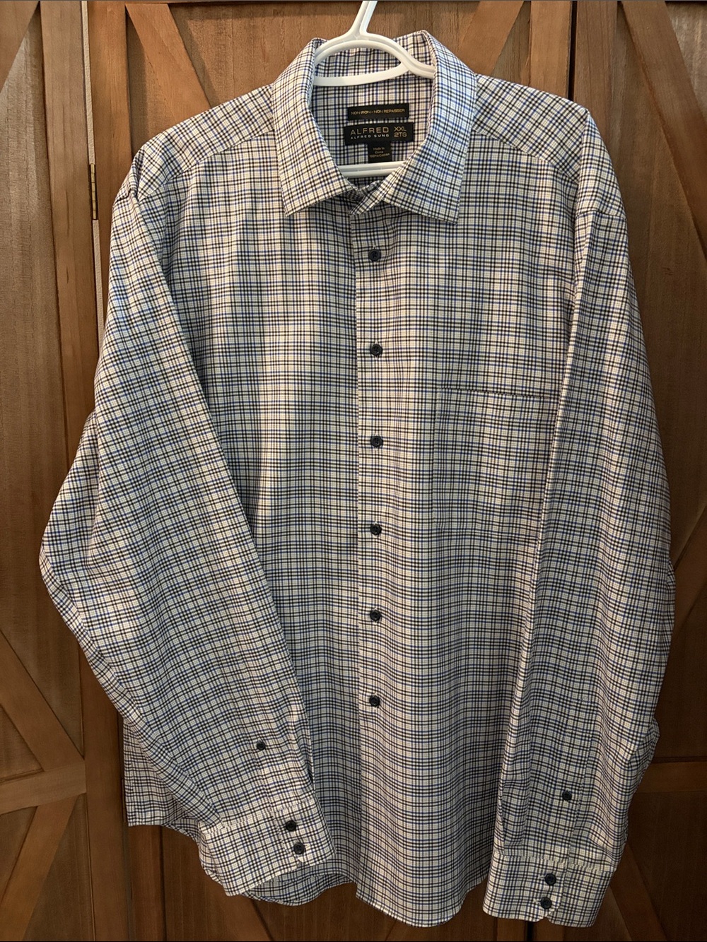 ALFRED SUNG Men's White and Blue Plaid Dress Shirt SIZE XXL 2TG